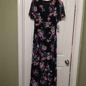Jessica Howard Black Maxi Dress with Pink and Blue Floral Design
